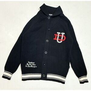 Undefeated Mens Knit Varsity Letterman Buttoned Cardigan Sweater‎ Black Large